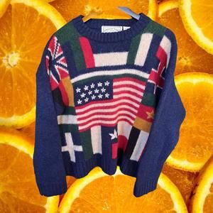 Vtg 90s American Eagle Outfitters 100% Wool Flag Sweater Size‎ Large